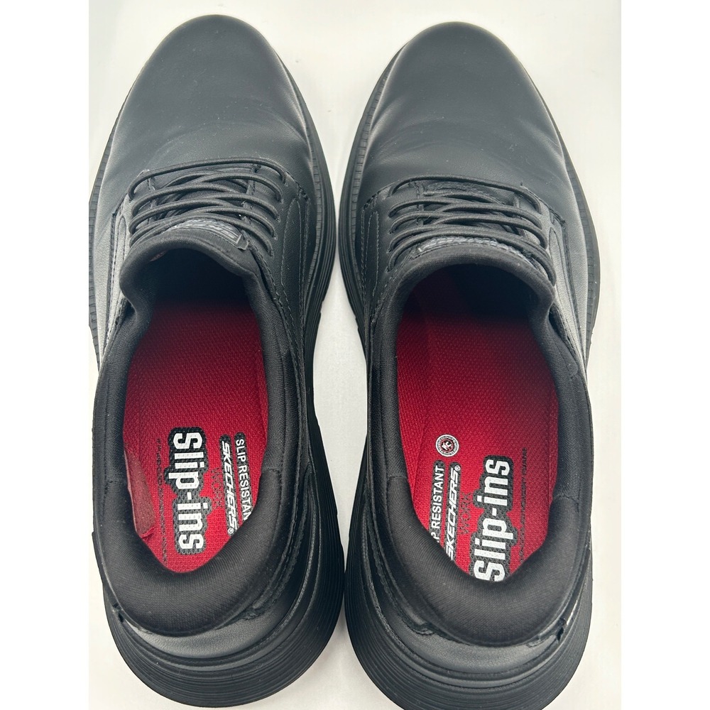 Skechers Slip-ins Shoes, Black Lea./Syn. Oxford, Men's 10.5, Slip Resistant - Picture 6 of 14